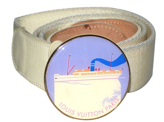 Louis Vuitton Cinturones Blanco roto Lienzo Metal  ref.76327