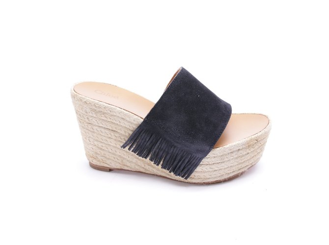 Chloé Wedge mules Navy blue Leather  ref.76354