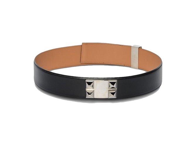 Hermès Belts Black Silvery Leather  ref.76391