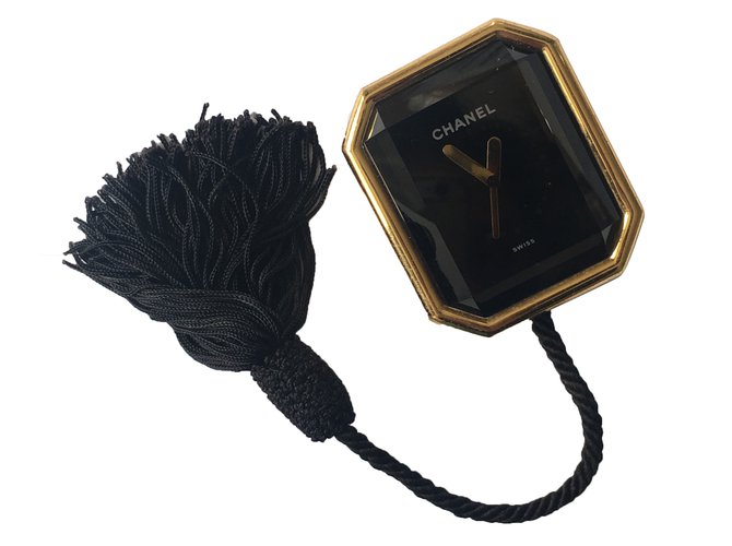 Première Chanel Relojes finos Negro Dorado Metal Chapado en oro  ref.76401