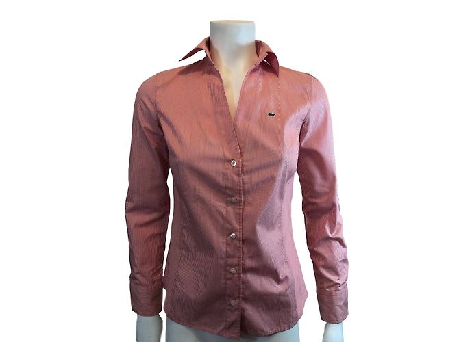 Lacoste Langarmhemd Weiß Rot Baumwolle 38EU
