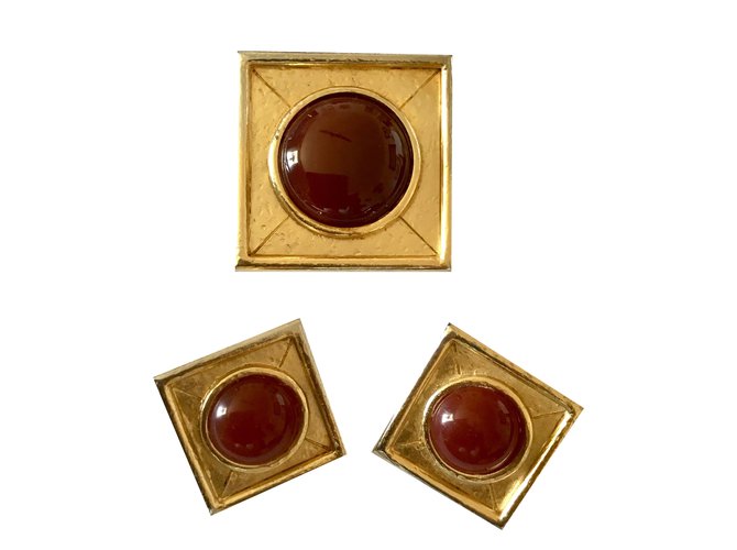 Balenciaga Conjuntos de joyería Dorado Burdeos Metal Chapado en oro  ref.76562