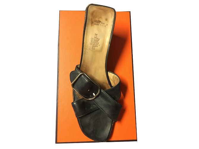 Hermès Leather Mules Black