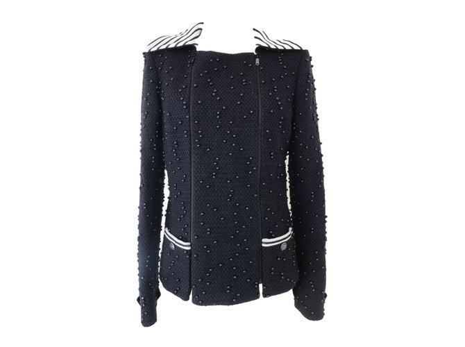 Chanel 2017 chaqueta con cuentas Azul marino Algodón  ref.76633