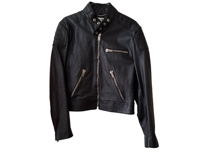 Saint Laurent Biker jackets Black Silk Metal Lambskin  ref.76680
