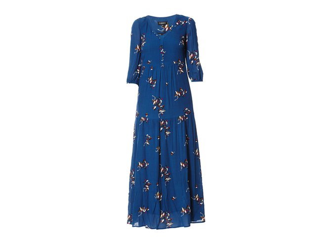 CAROLL Robe bleue avec motifs de feuillages Viscose  ref.76696