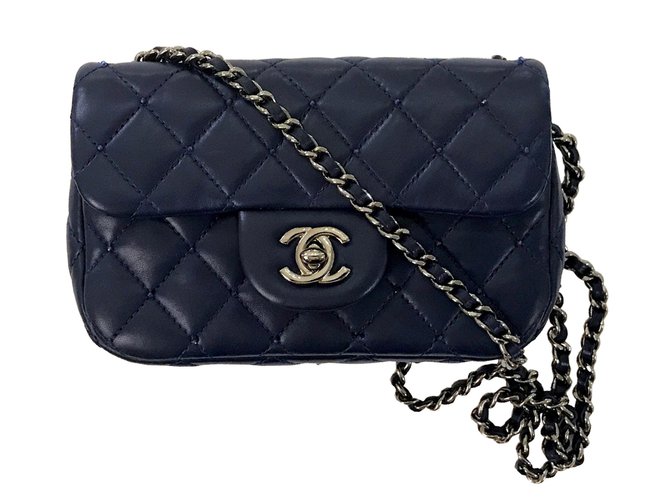 Timeless Chanel Mini bolsa Azul Cuero  ref.76706
