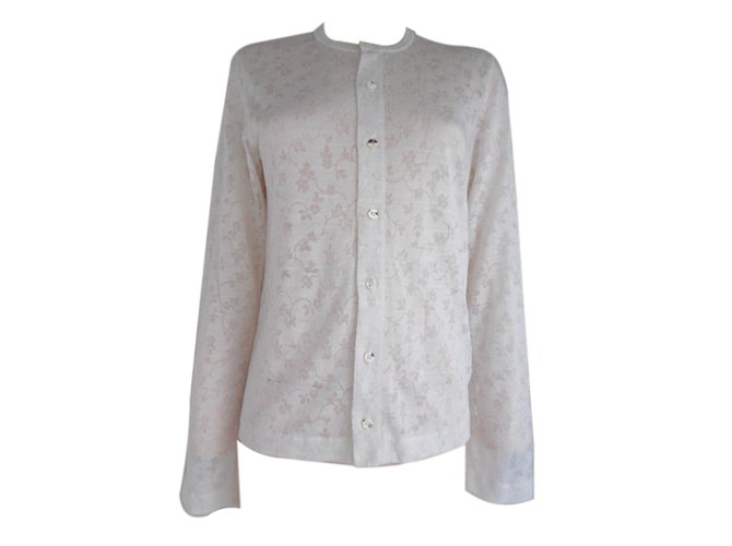 Comme Des Garcons Sheer Floral Lace Blouse Top Cream Polyester Linen  ref.76722