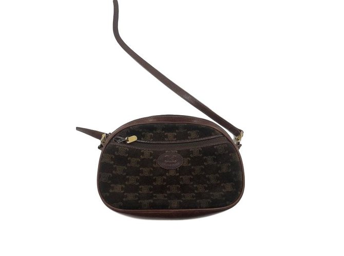 Céline Vintage bag Brown Leather Cloth  ref.76770