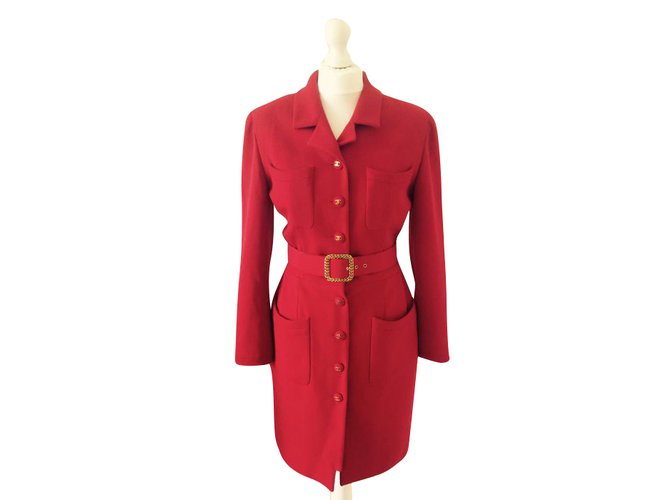 Chanel Vintage coat Red Wool  ref.76794