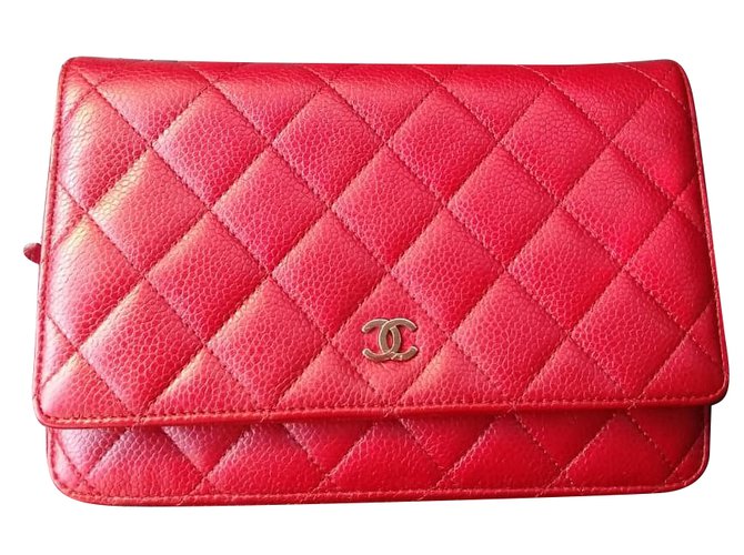 Wallet On Chain Chanel Woc Cuir Rouge  ref.76797