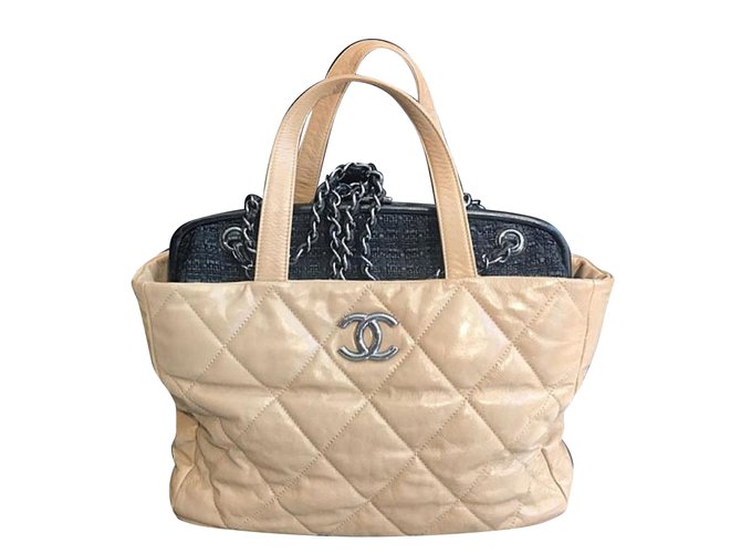 Chanel Handbags Beige Leather Tweed  ref.76826