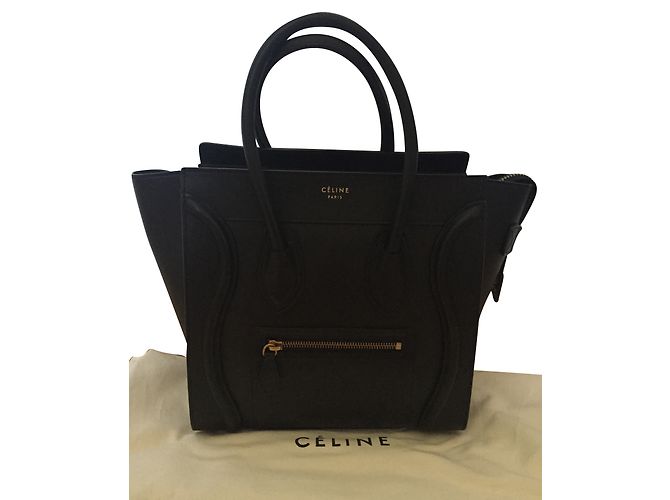Borsa a mano Céline Luggage Micro in pelle liscia nera Nero