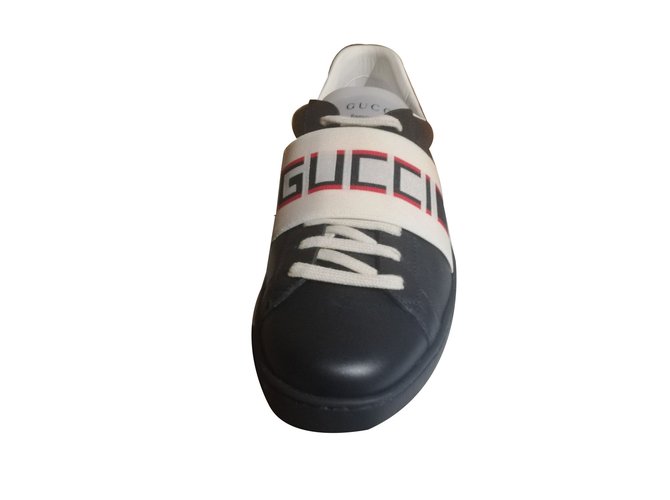 Gucci zapatillas Negro Cuero  ref.76882