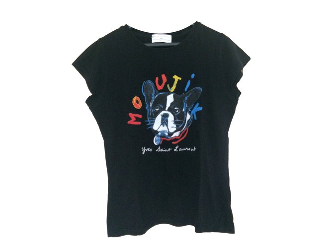 Yves Saint Laurent Tee shirt noir Collector et vintage "Moujik" Bulldog Coton  ref.76885