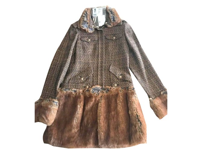 Chanel Coat Brown Wool Fur  ref.76949
