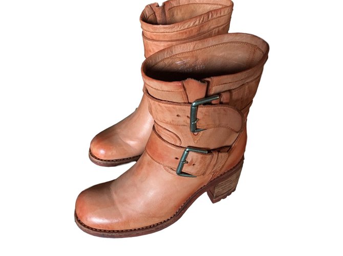 Free Lance Ankle boots Orange Leather  ref.76973