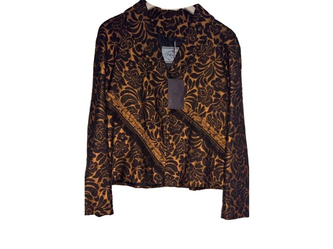 Prada silk jacquard jacket Black Bronze Cotton  ref.77022