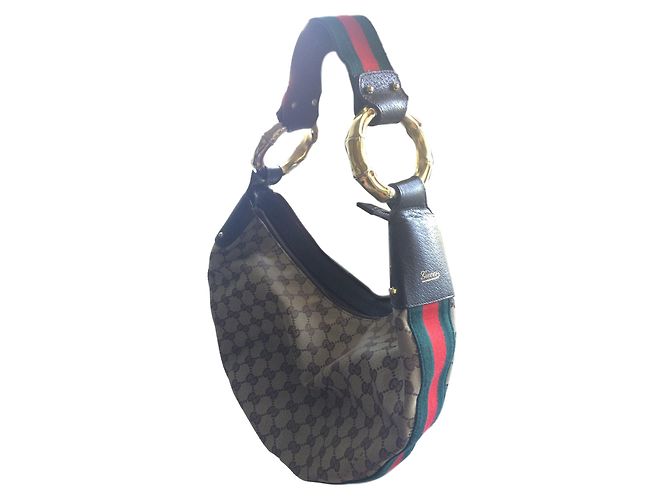 Borsa Gucci in tela monogram e pelle marrone