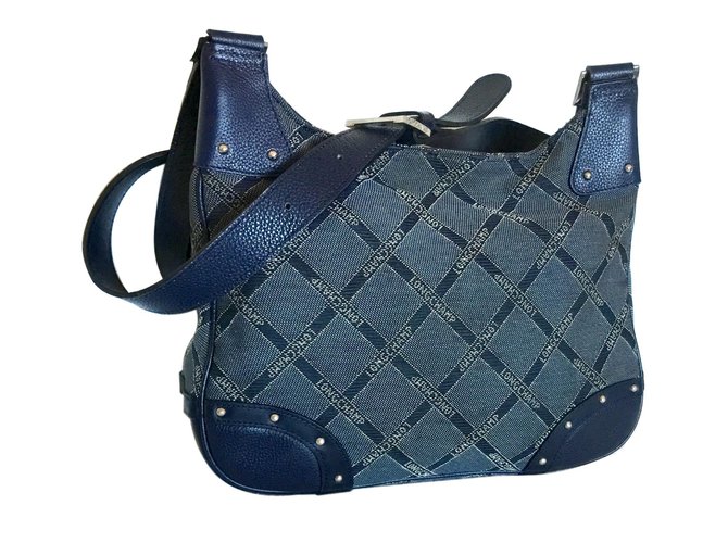 Longchamp Bolsas Azul marinho Couro Lona  ref.77155