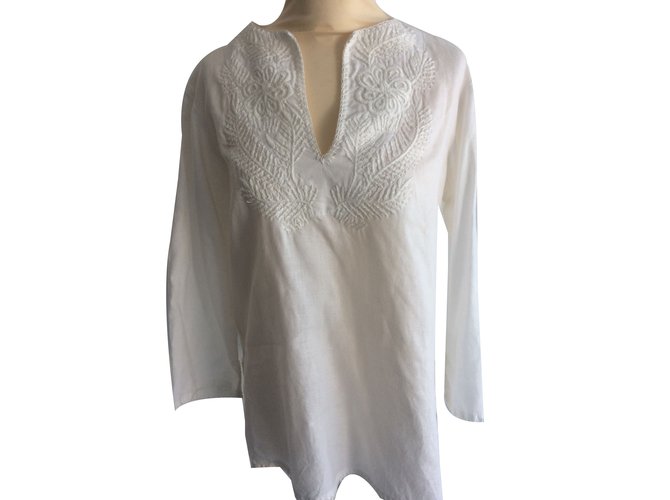 Ralph Lauren Túnica, blusa de linho bordada Branco  ref.77201