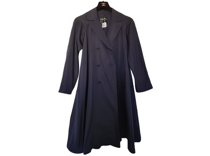 Chanel Coat Navy blue Silk  ref.77286