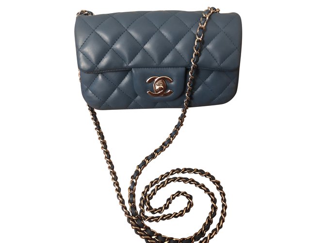 Classique Chanel Timeless mini Cuir Bleu  ref.77294