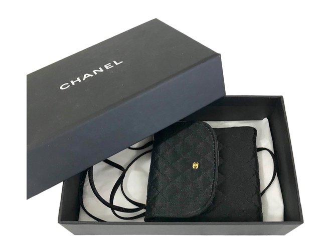 Mini sac collier Chanel Tissu Noir  ref.77381