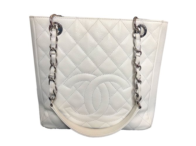 Chanel PETITE SHOPPING TOTE Weiß Leder  ref.77420