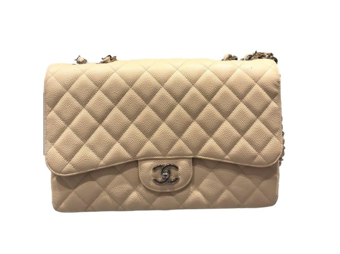Chanel TIMELESS Bege Couro  ref.77484