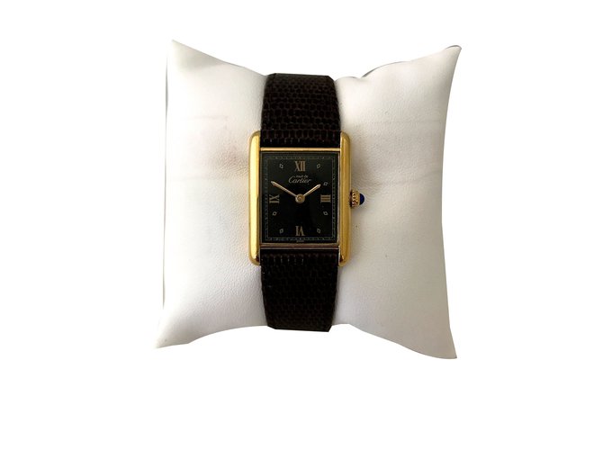 Cartier Relógios de quartzo Preto Banhado a ouro  ref.77520