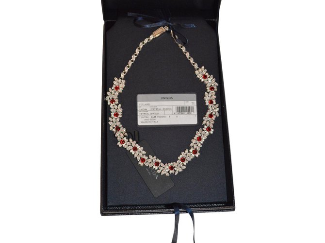 Prada necklace Silvery Red  ref.77550