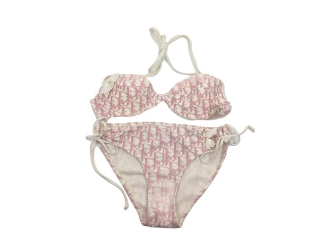Christian Dior Swimwear Pink White Elastane Polyamide  ref.77563