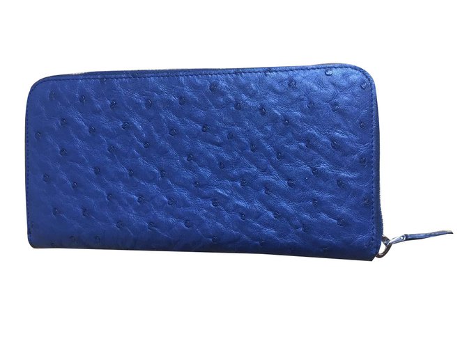 Prada new ostrich wallet Blue Exotic leather  ref.77667