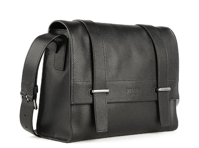 Prada shoulder messenger bag with  flap Black Leather  ref.77733