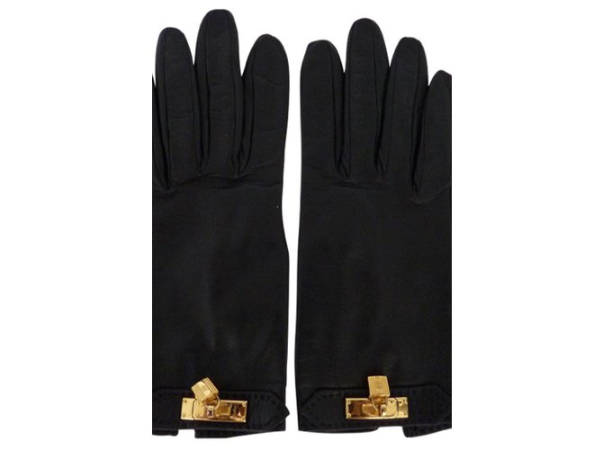 Hermès Handschuhe Schwarz Golden Lammfell  ref.77765