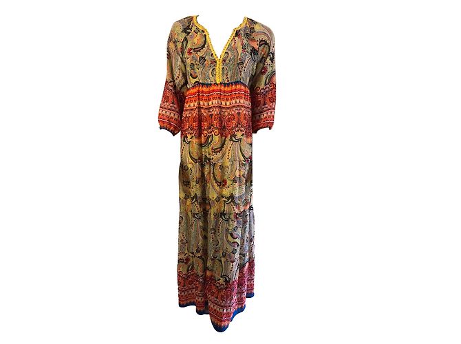 Autre Marque Jeff Gallano Langer gelber mehrfarbiger Kleid