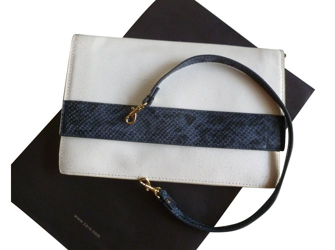 Zara genuine leather clutch White Blue  ref.77923