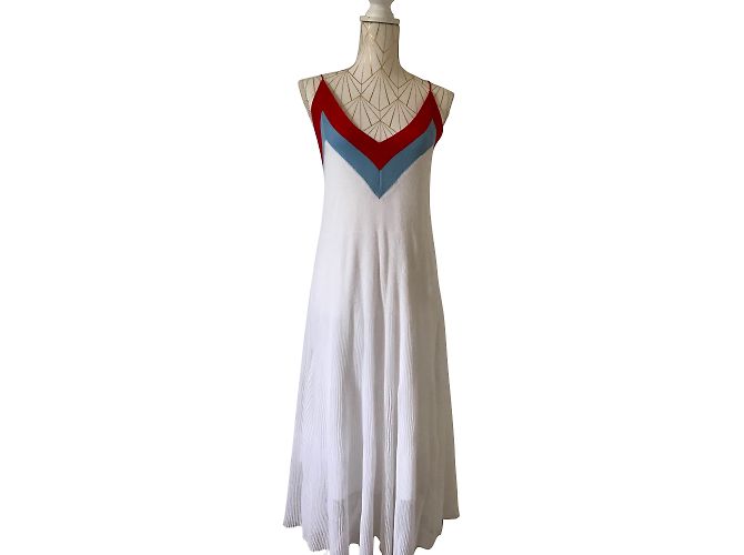 Vestido de Verão Sandro Branco com Listras Vermelhas e Azuis Tamanho 2