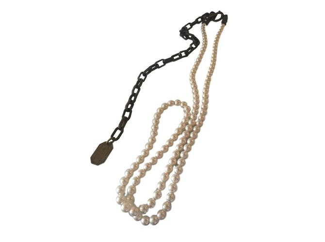 Lanvin Lange Halsketten Weiß Perle  ref.77970