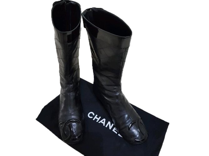 Chanel Cambon Boots Black Leather  ref.78005