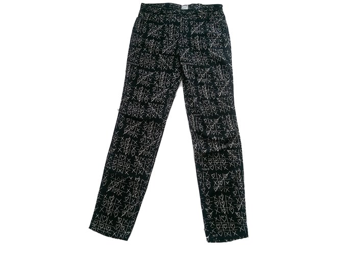 Moschino Pantalones, polainas Negro Blanco Algodón  ref.78015