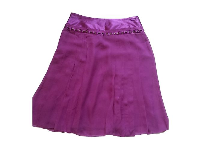 Falda plisada de seda Massimo Dutti Ciruela