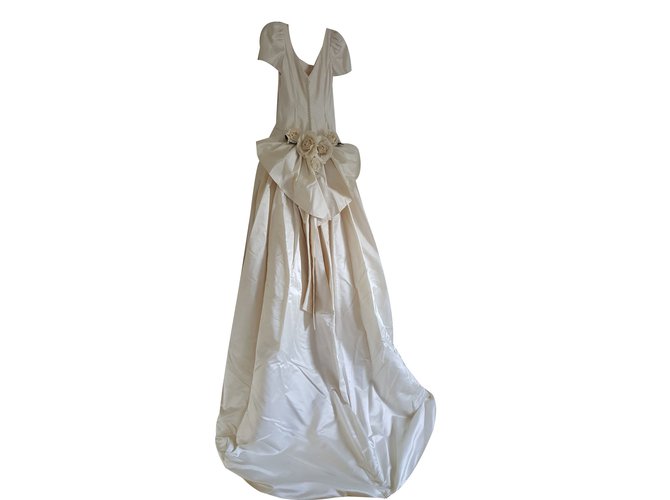 Christian Dior vestido de novia Crema Seda  ref.78110