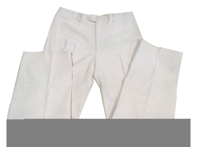 Hermès Pantalones Rosa Blanco Algodón  ref.78140