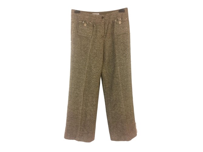 Chanel Pants, leggings Brown Silk Wool Polyamide Nylon  ref.78254
