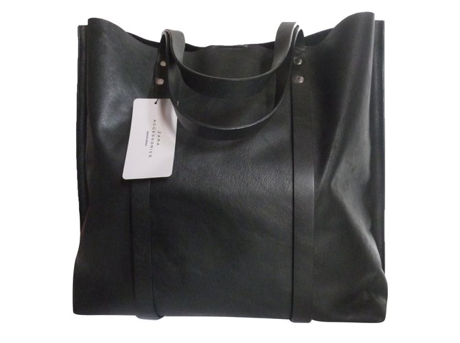 Zara bolso de cuero Negro  ref.78278
