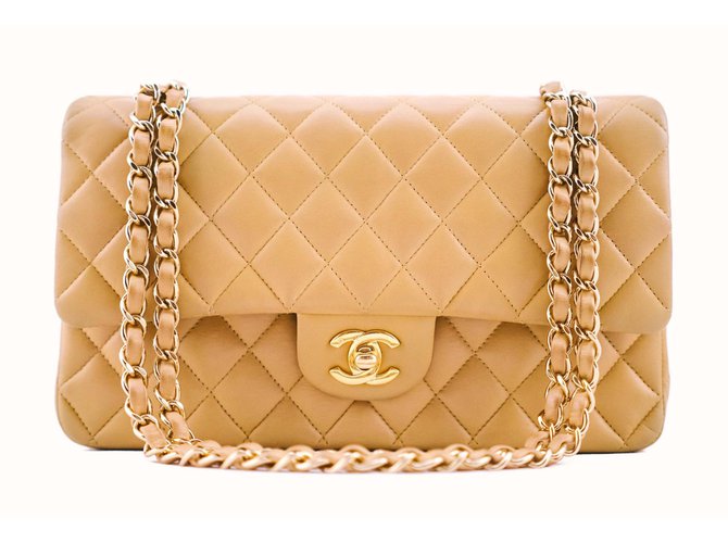 Timeless Chanel Aba dupla clássica intemporal Cru Couro  ref.78312
