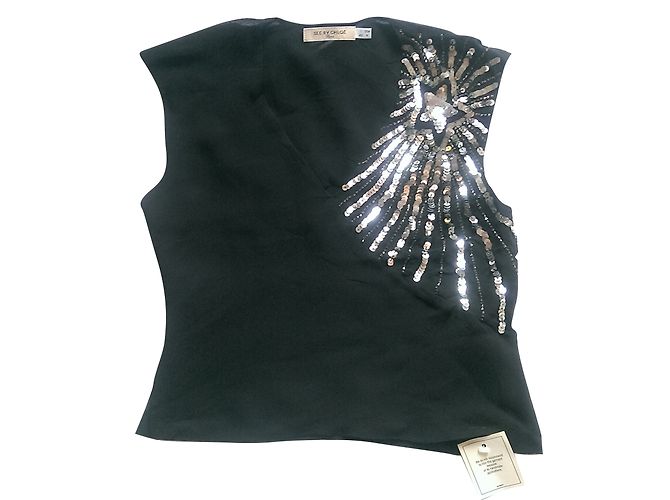 See by Chloé Black Viscose Sleeveless Top with Silver Sequins