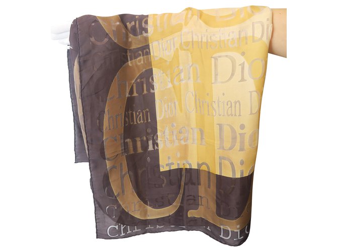 Christian Dior Silk scarves Brown  ref.78363